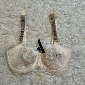 Victorias Secret Very Sexy Shine Strap Lace Push-Up Bra Cream 32D